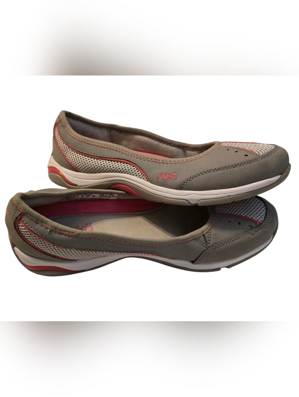 Ryka Tensile ballet slip-on flats in a gray and pink